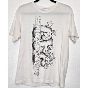 Comme des Garcons x KAWS Men T Shirt Large White Graphic CDG Print Short Sleeve